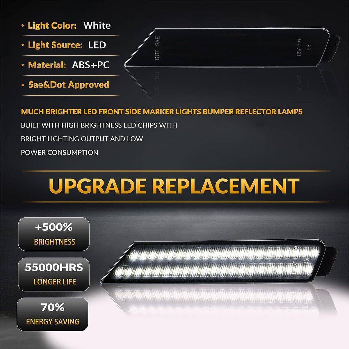 Smoked White LED Front Bumper Side Marker Lights Lamp For 2010-2015 Chevy Camaro