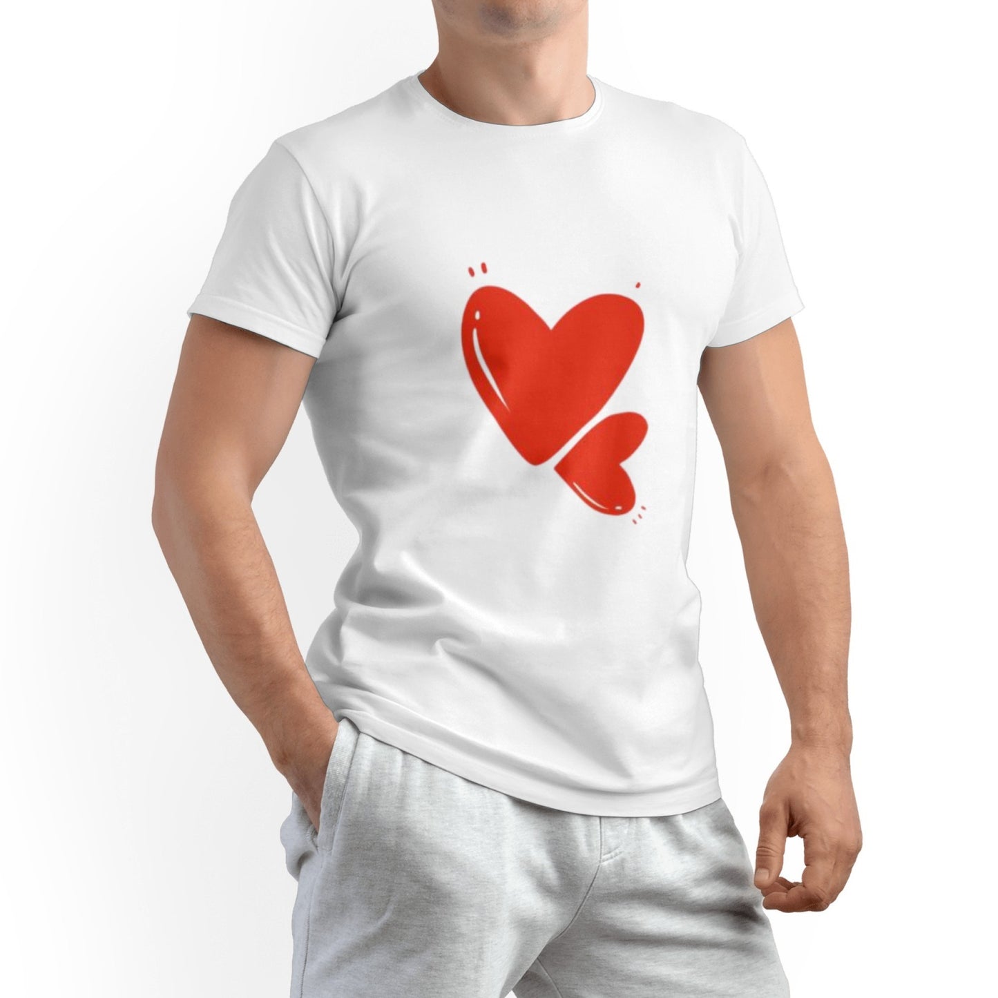 Love Men's Pure Cotton T-shirt - Casual Round Neck, Slightly Elastic, Suitable For Four Seasons Knitted Fabric, Classic Fit Adult Shirt, Couple's Shirt