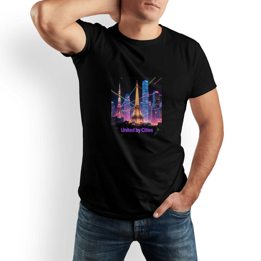 City Printed Men's Pure Cotton T-shirt - Casual Round Neck, Slightly Elastic, Suitable For Summer Knitted Fabric, Classic Fit Adult Shirt, Couple Shirt