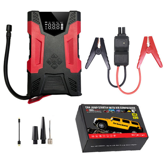 4in1 Multi-functional Car Emergency Jump Starter  12V High-Power Automotive Battery Emergency Jump Starter With Air Compressor Air Pump, Black And Red
