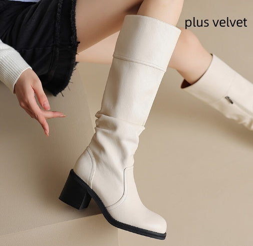 Thick Mid-heel High-top Below The Knee Women's Knight Warm Boots