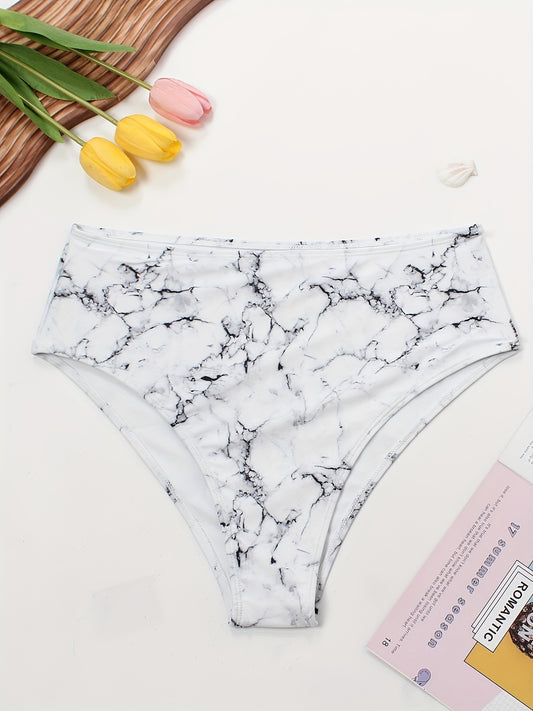 Women's Fashionable Plus-size Bikini Bottom With Triangle-shaped Pants. Slate-patterned Print Bikini. Beach Style.