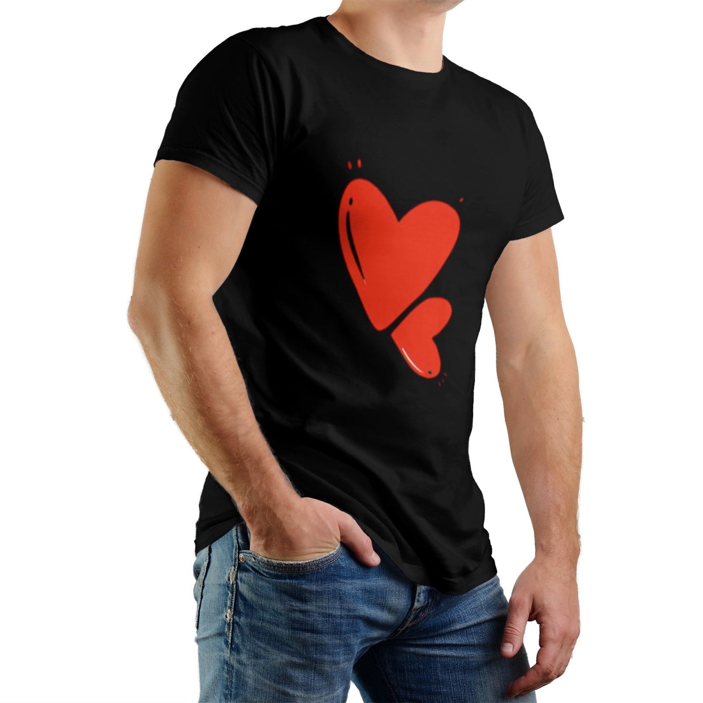 Love Men's Pure Cotton T-shirt - Casual Round Neck, Slightly Elastic, Suitable For Four Seasons Knitted Fabric, Classic Fit Adult Shirt, Couple's Shirt