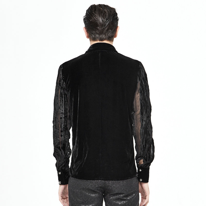 Men's Demon Fashion Gothic Striped Velvet Burnt-out Pleated Shirt