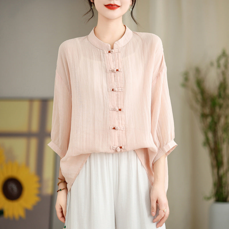 New Chinese Handicap Shirt Women's Loose Plus Size Casual Retro Cotton And Linen Top Air Conditioning Sunscreen Cardigan