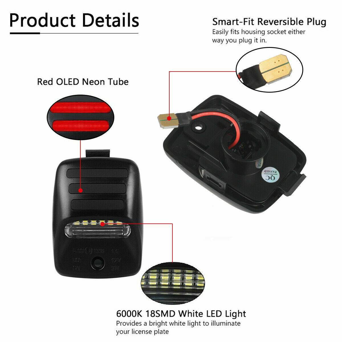 2x RED OLED TUBE LED License Plate Light Lamp For 2005-15 Tacoma Tundra