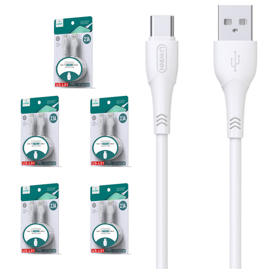 5pzs Cable De Datos Usb A Tipo C 2.4a 1metros Color Blance Para Cubot Kingkong X Note40 Moto E14  Blade A55