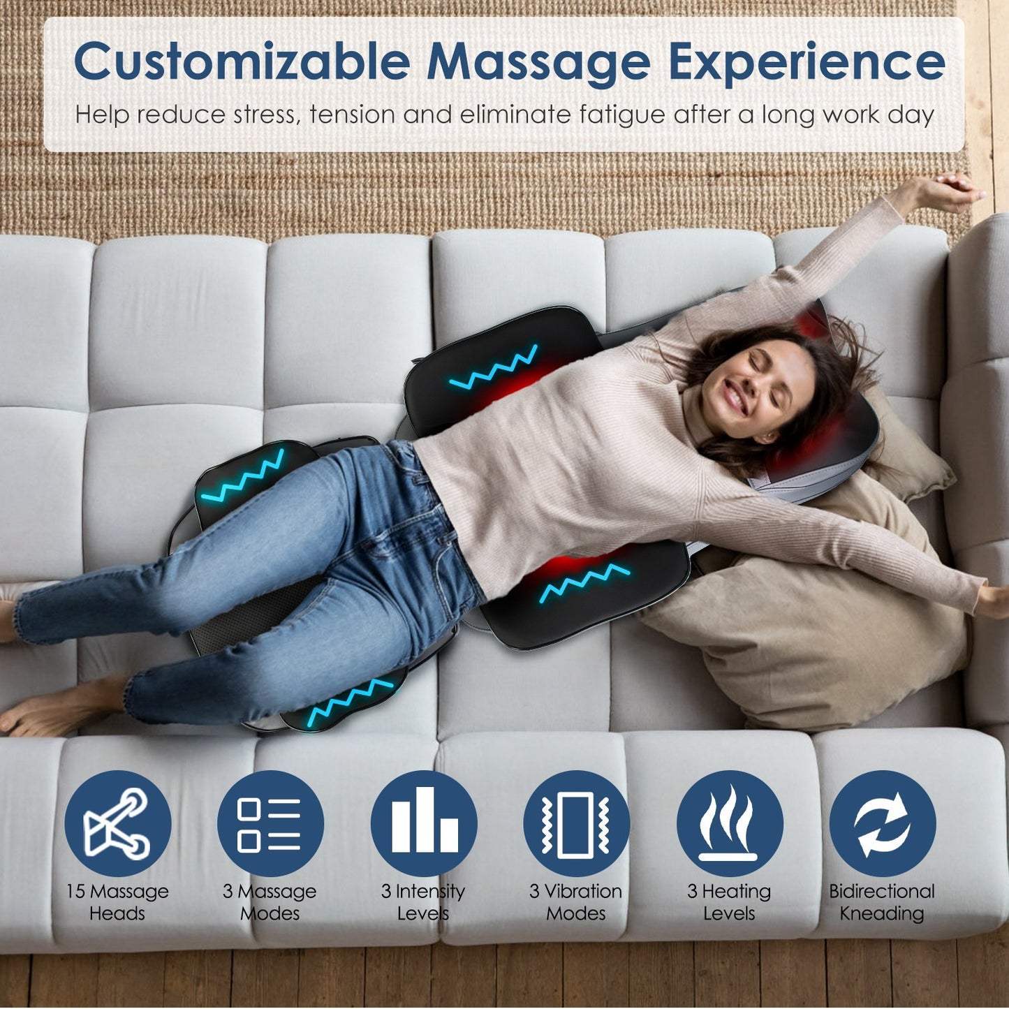 1Pc Shiatsu Full Body Massage Chair Pad With Heat 3D Kneading For Home Car Driver Seat Fedex Shipping