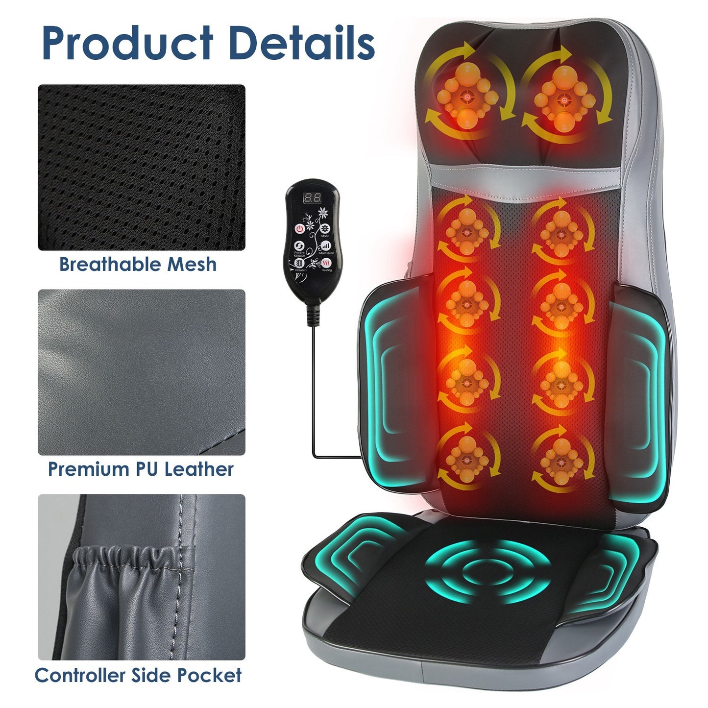 1Pc Shiatsu Full Body Massage Chair Pad With Heat 3D Kneading For Home Car Driver Seat Fedex Shipping