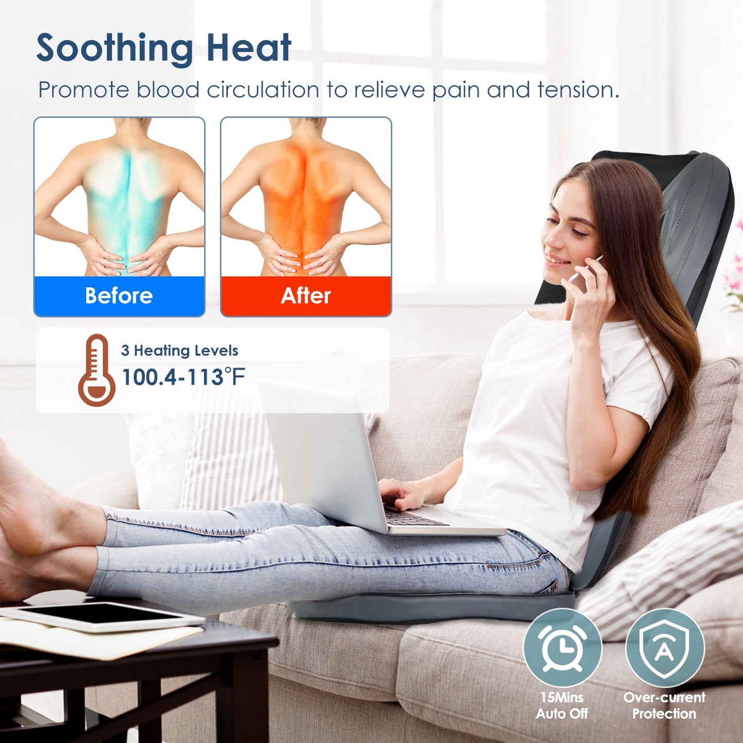 1Pc Shiatsu Full Body Massage Chair Pad With Heat 3D Kneading For Home Car Driver Seat Fedex Shipping