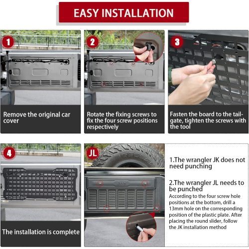 Tailgate Tactical Panel For Wrangler Tailgate Tool Kit Organizer Racks Compatible With Wrangler 2007-2018 JK JKU & 2018-2022 JL JLU