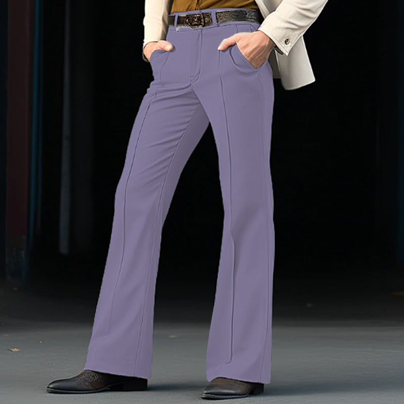 Men's Formal Wear Twill Stretch Slim Solid Color Bell-bottom Pants