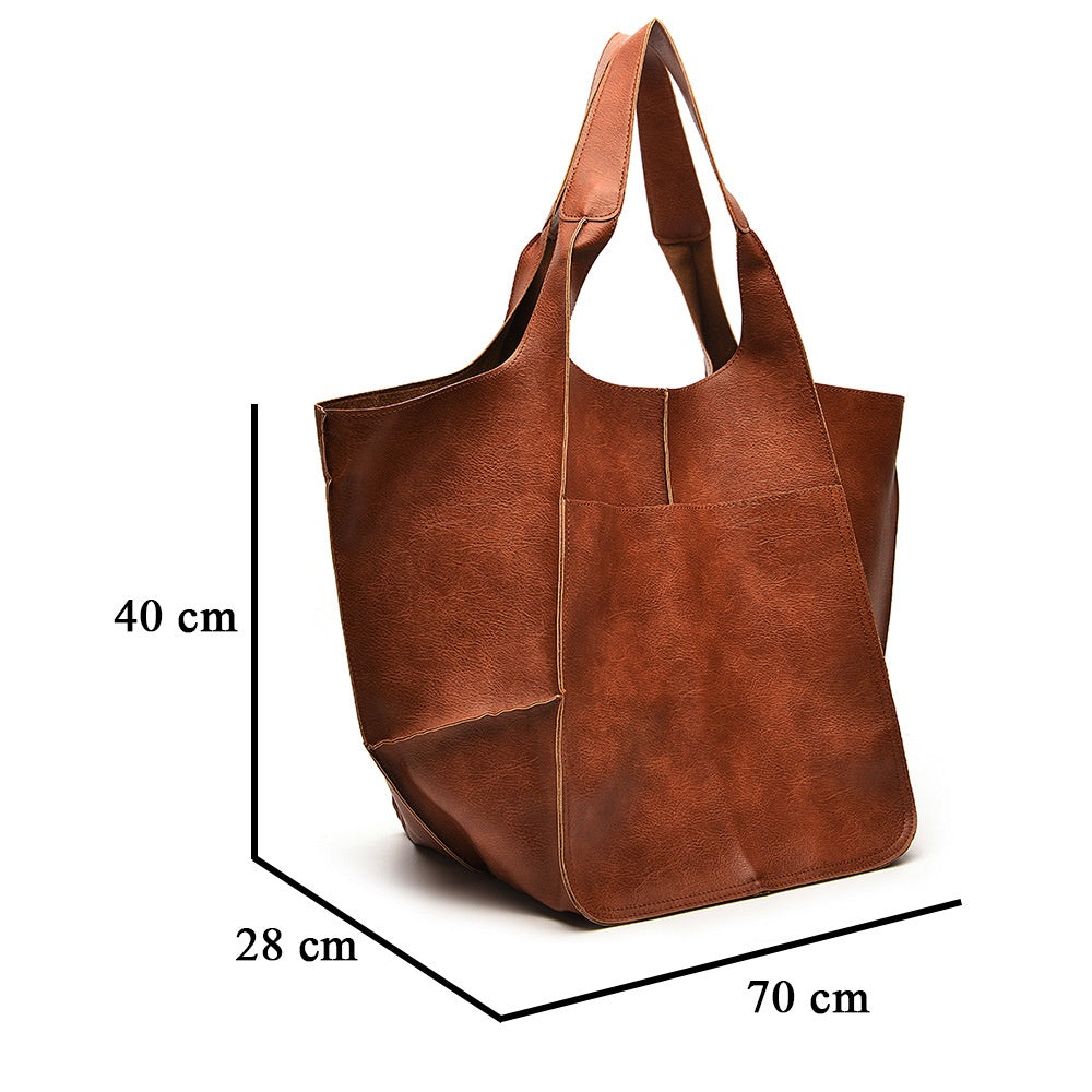 Retro PU Soft Pitot Bag - Large Capacity Single Shoulder Portable Simple Tote Women's Bag