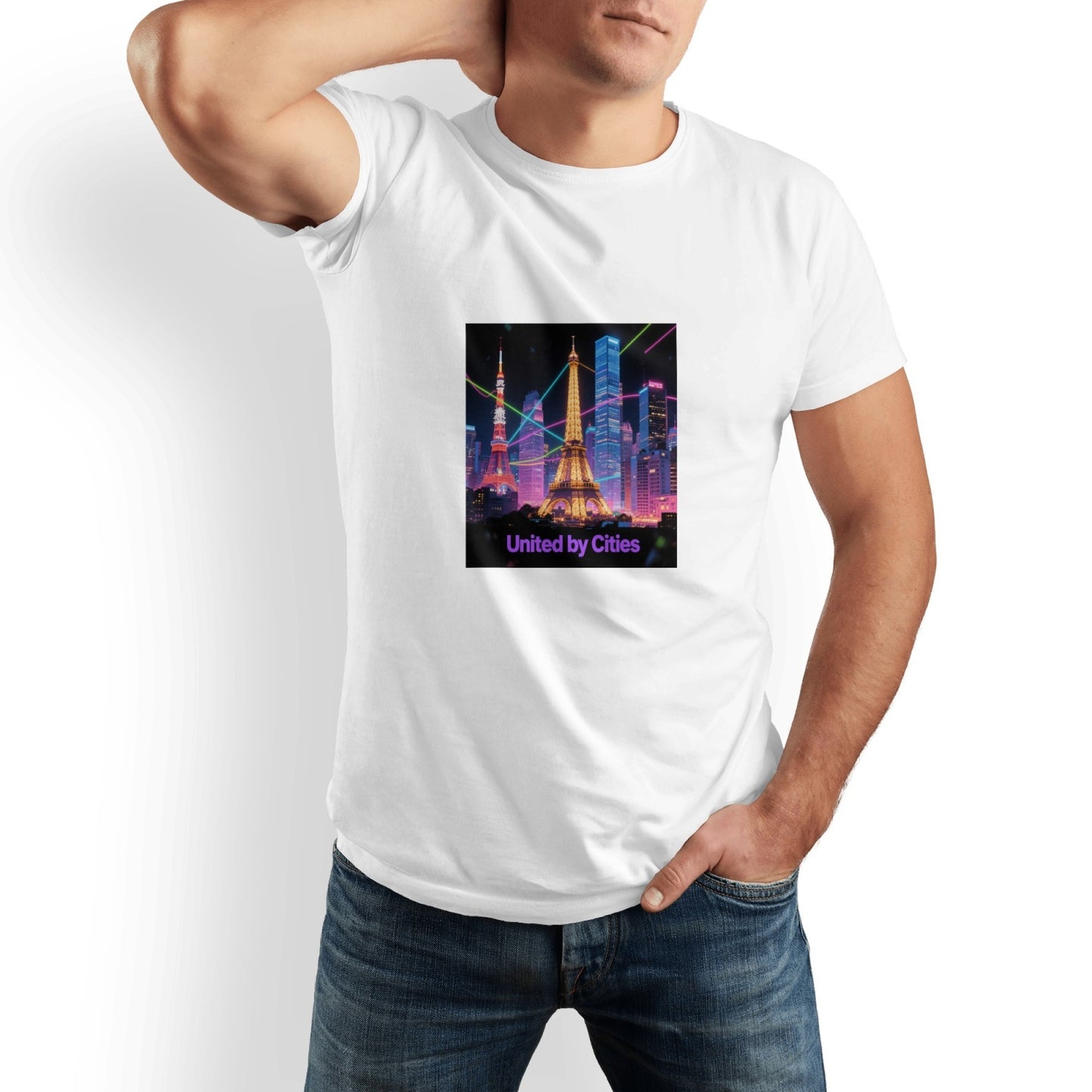City Printed Men's Pure Cotton T-shirt - Casual Round Neck, Slightly Elastic, Suitable For Summer Knitted Fabric, Classic Fit Adult Shirt, Couple Shirt