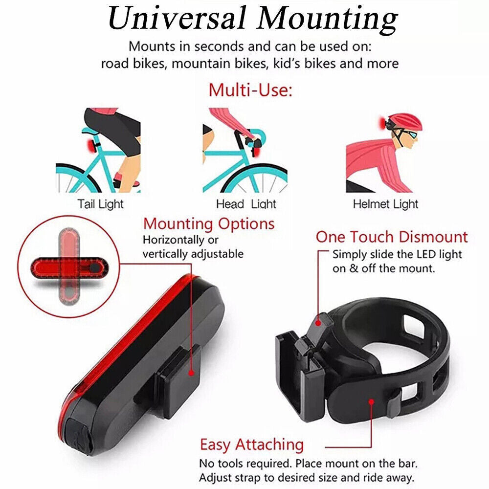 2pcs Bicycle LED Rear Light Bicycle Lamp Rear Light USB Rechargeable