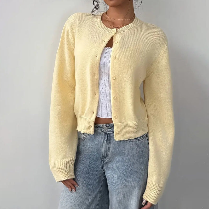Women's Solid Color Button-Up Cardigan - Ribbed Detail Long Sleeve Knit Open Front Sweater Lightweight Spring&Fall Top