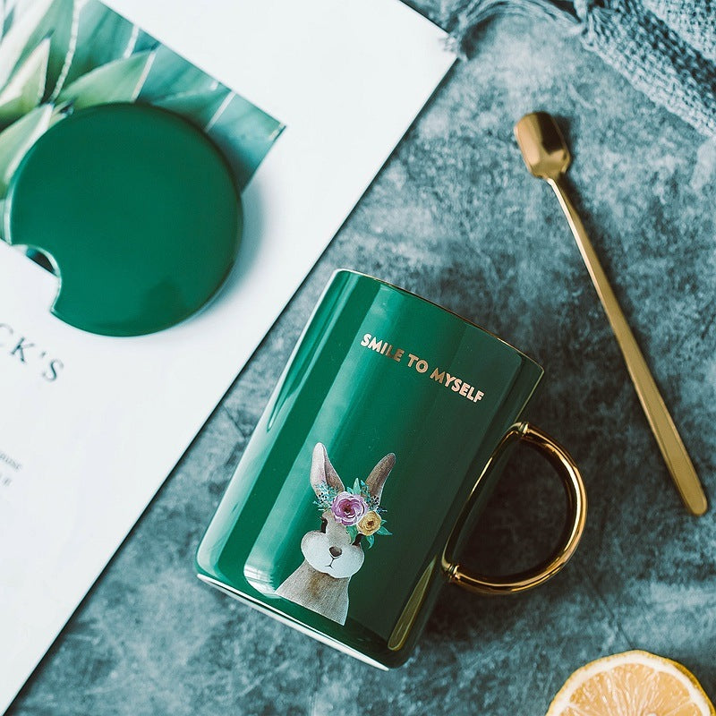Creative mug with gold painted animal ceramic mug