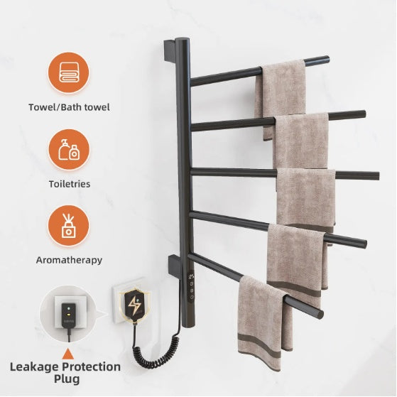 SIOYIE Electric Towel Warmer  Rotating Heated Towel Rack With 1 9H Timer  85W Wall Mounted 5 Bars Electric Towel Rail Concealed Installation Towel Warmer For Bathroom Black