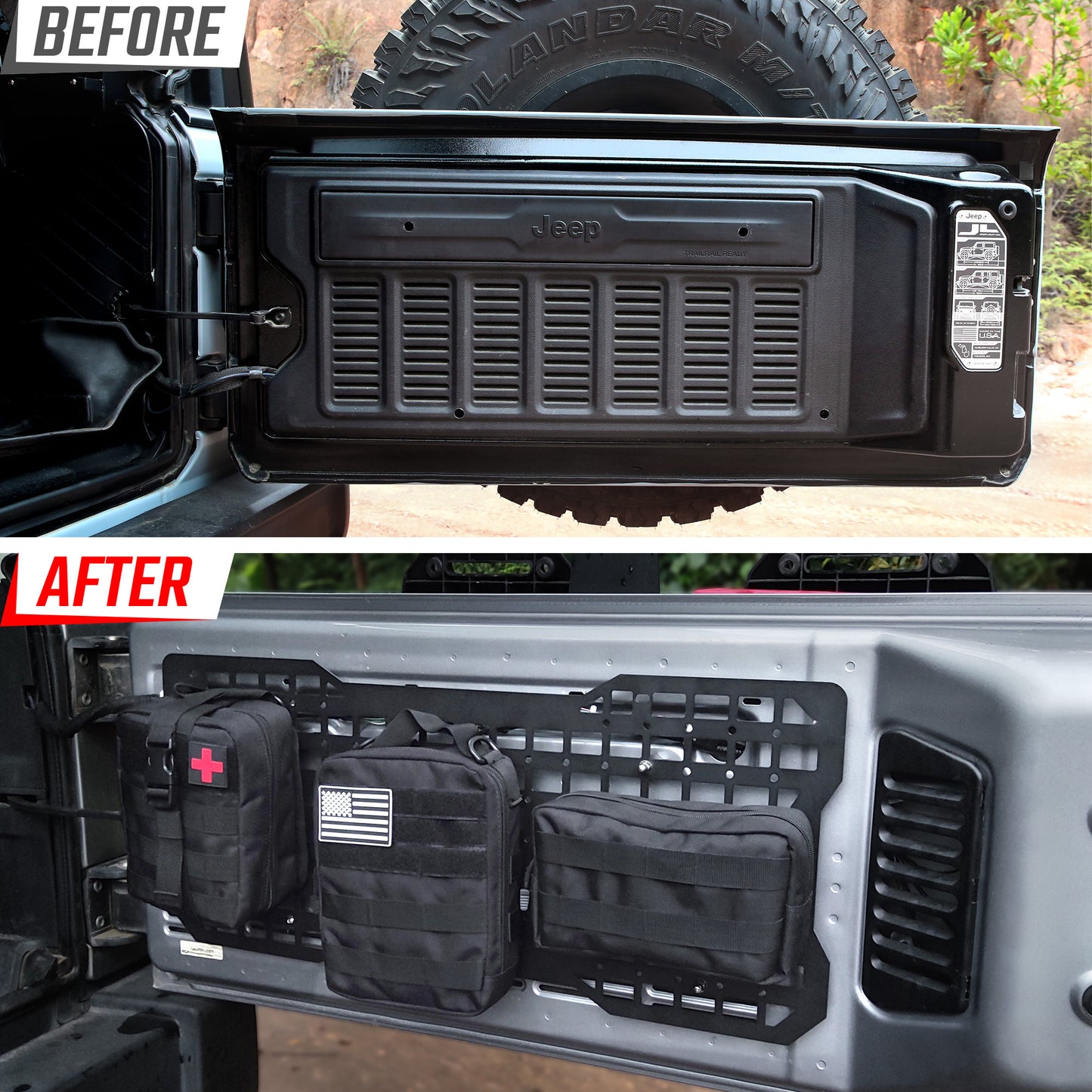 Tailgate Tactical Panel For Wrangler Tailgate Tool Kit Organizer Racks Compatible With Je Ep Wrangler 2007-2018 JK JKU & 2018-2024 JL JLU