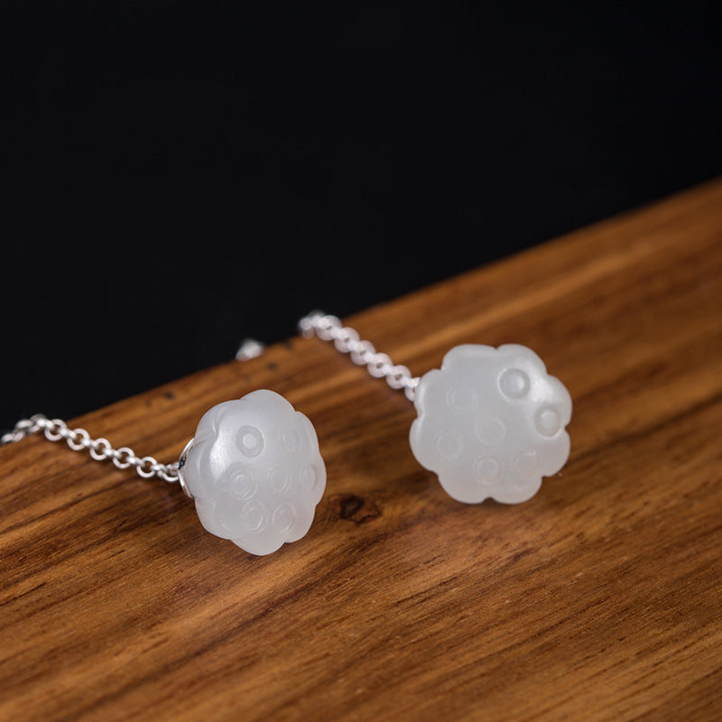 Lotus Leaf Pearl Hetian Jade Lotus Seedpod Earrings Female S925 Silver