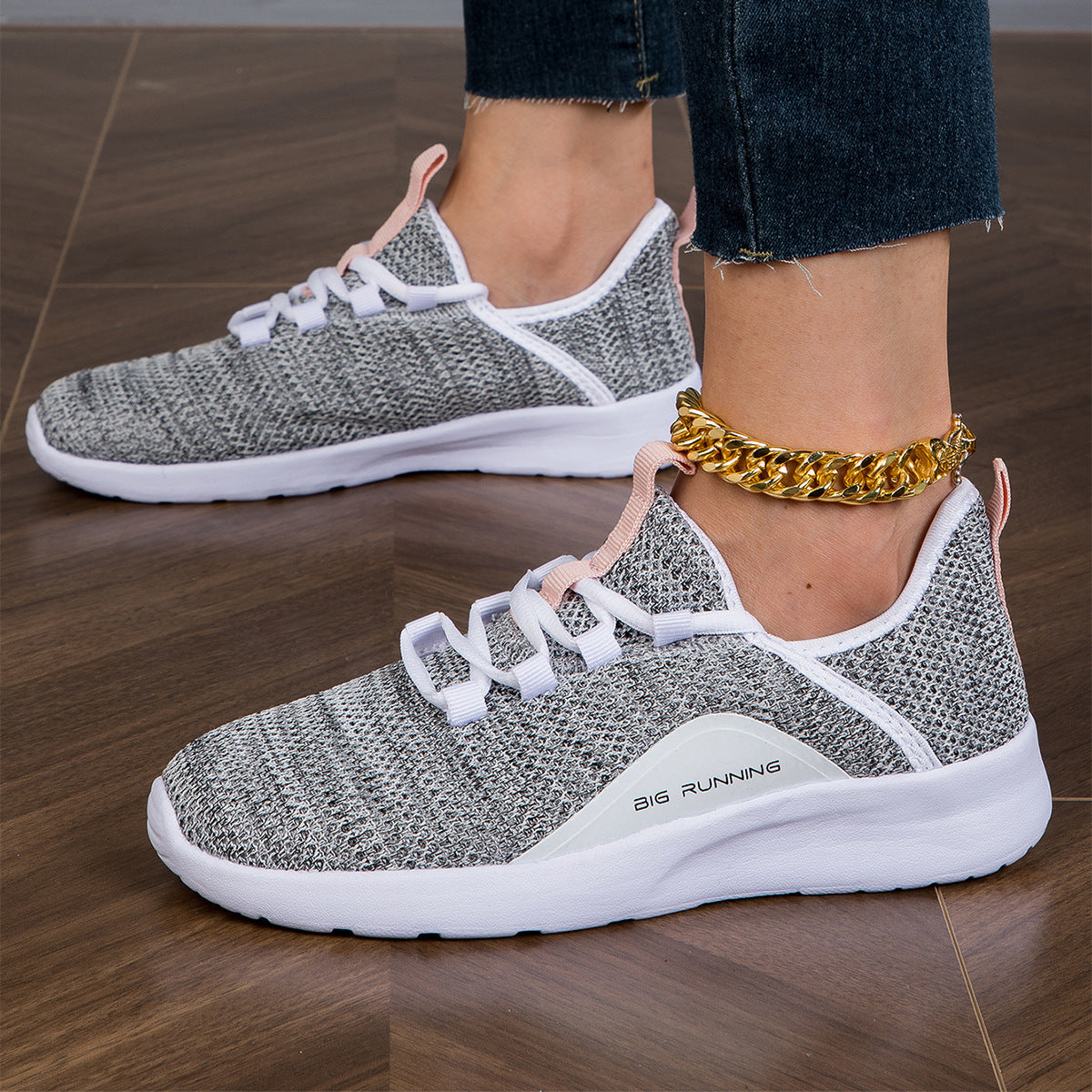 Spring New Women's Flying Woven Breathable Sports Fitness Light Casual Shoes