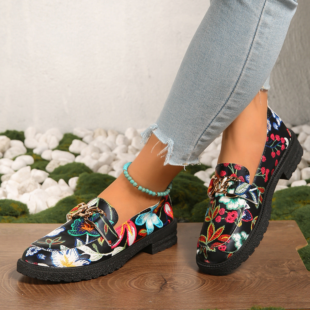 Plus Size British Style Loafers All-matching Western Style Chunky Heel