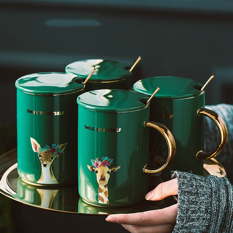Creative mug with gold painted animal ceramic mug