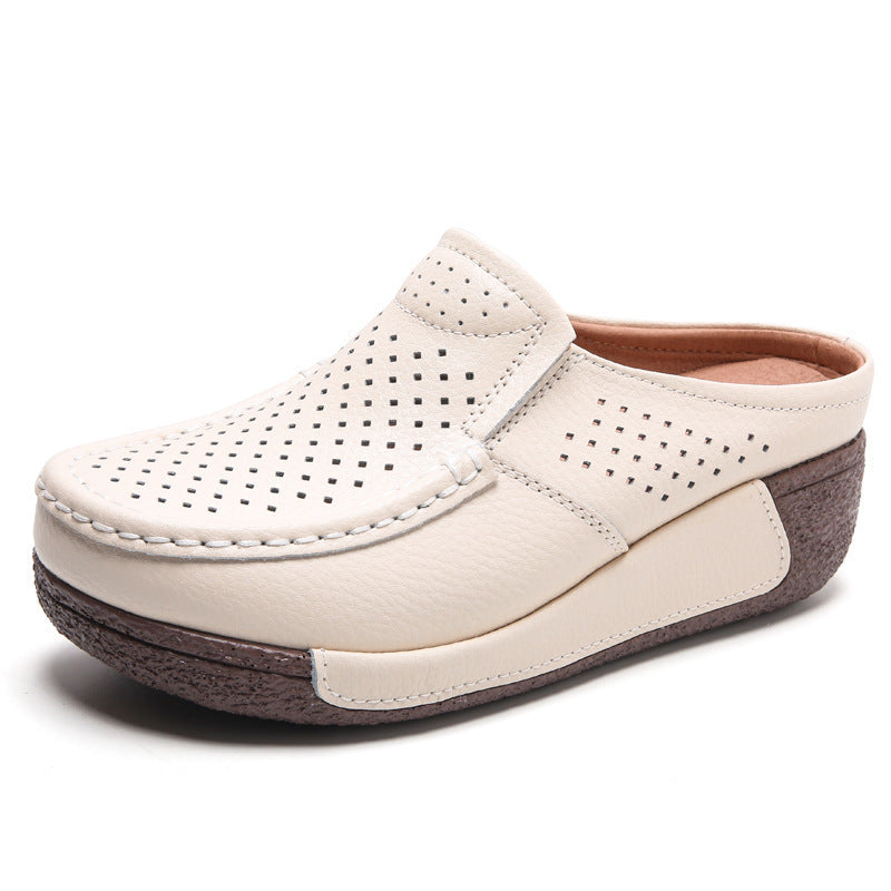 Fashionable All-match Rocking Shoes Thick-soled Muffin Closed Toe Half Slippers