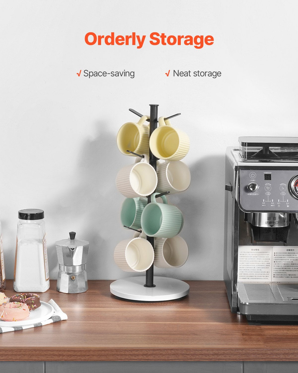 Mug Holder Tree With Marble Base 8 Hooks Cup Rack Stand For Counter Kitchen Home
