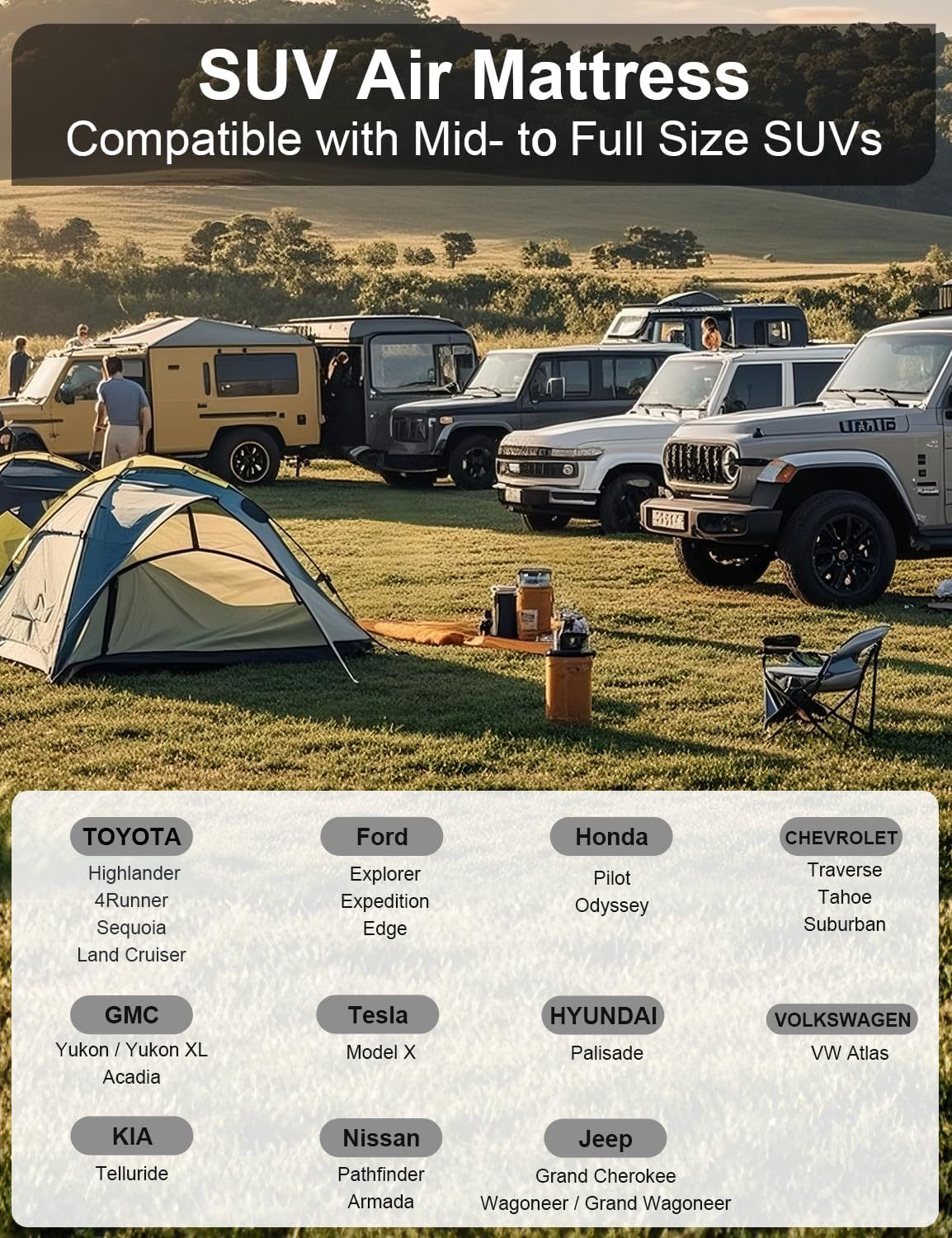 Car Air Mattress For Full Size SUV, Upgraded Flocked Surface, Durable 210T Bottom Van Camping Bed, Quick Inflation Sleeping Airbed For SUV Back Trunk