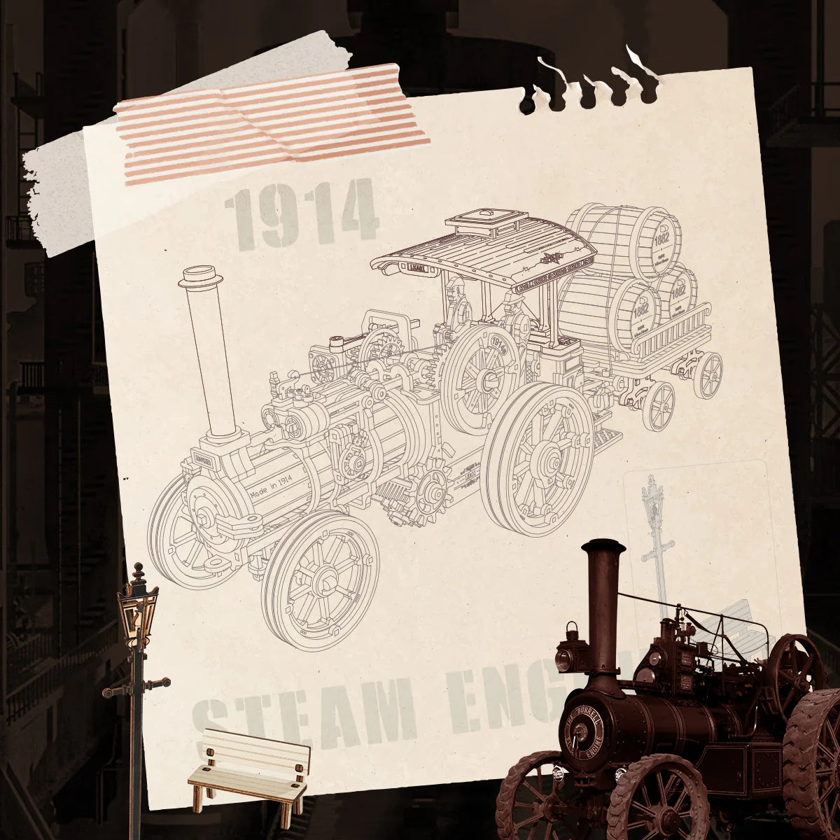 ROKR Steam Engine Mechanical 3D Wooden Puzzle, Only Supports TK And Independent Website Platforms