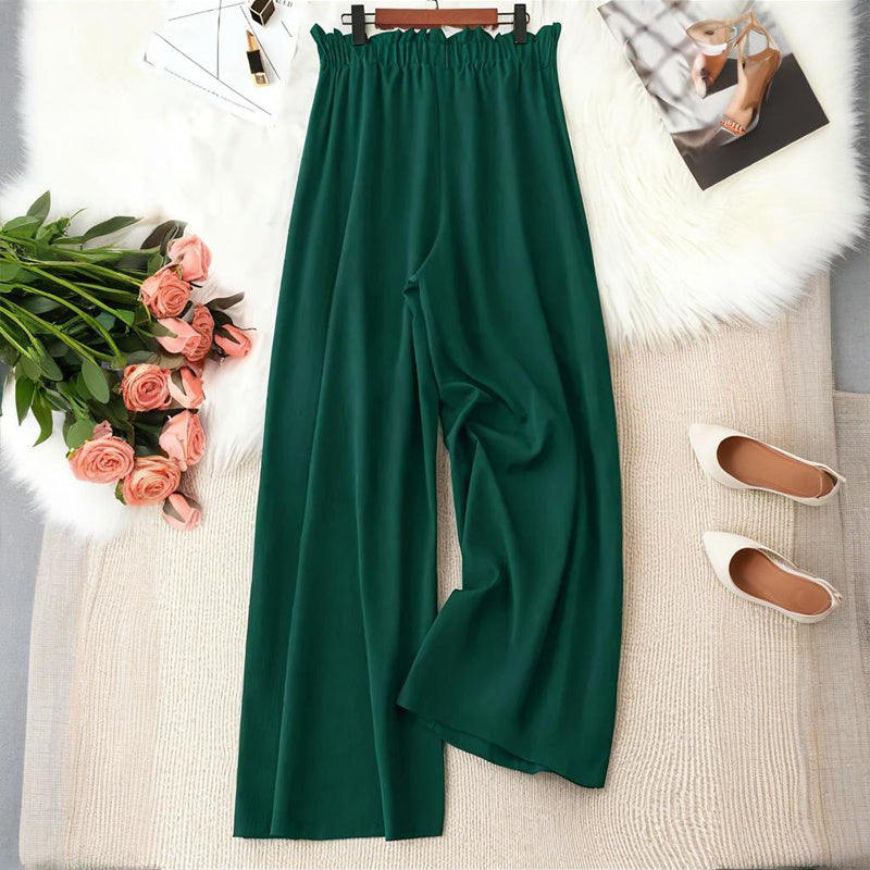 Plus Size Women's Solid Color Wide Leg Pants With Elastic Drawstring Waist - Flowy Casual For Spring&Summer