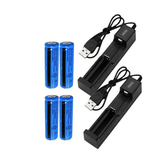 Li-ion Battery&Charger 3000mAh 3.7V Rechargeable Batteries USB Charger For Torch Flashlight 2Pack