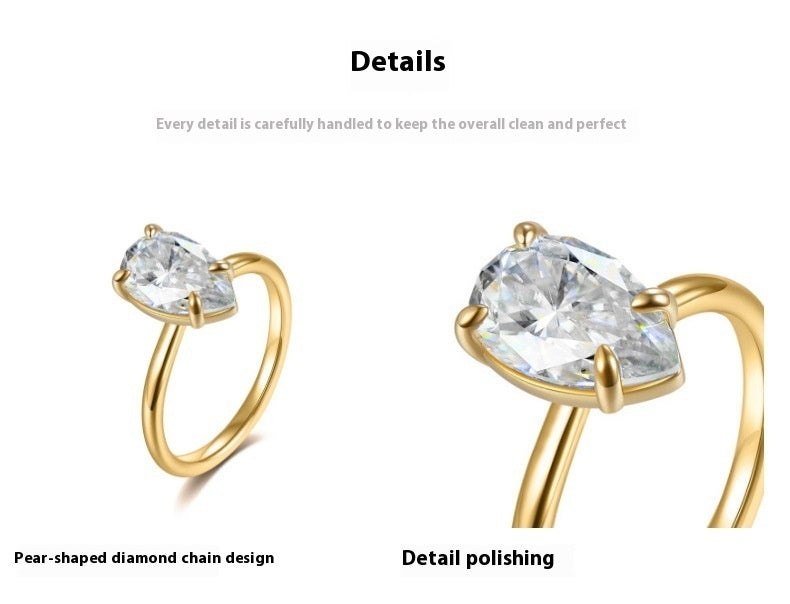 Pear-shaped Moissanite Ring Personality Hipster Fashion Single Diamond Ring