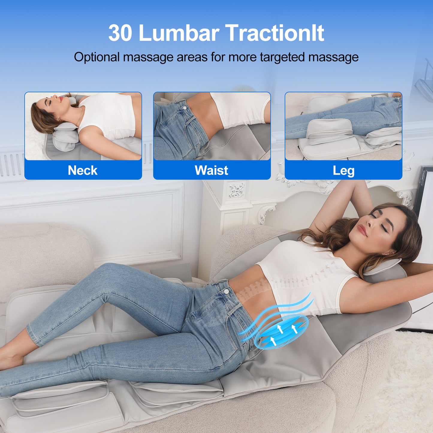 Detachable Smart Massage Mattress,Independent Lumbar And Back Heat Therapy,Overload Automatic Protection,Removable And Washable