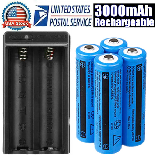 Li-ion Rechargeable Battery&Charger 3000mAh 3.7V Batteries US Plug For Torch Flashlight