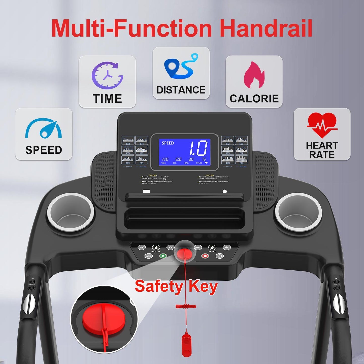 Easy-Move Wheel Treadmill With Cup Holder And Lift Motor