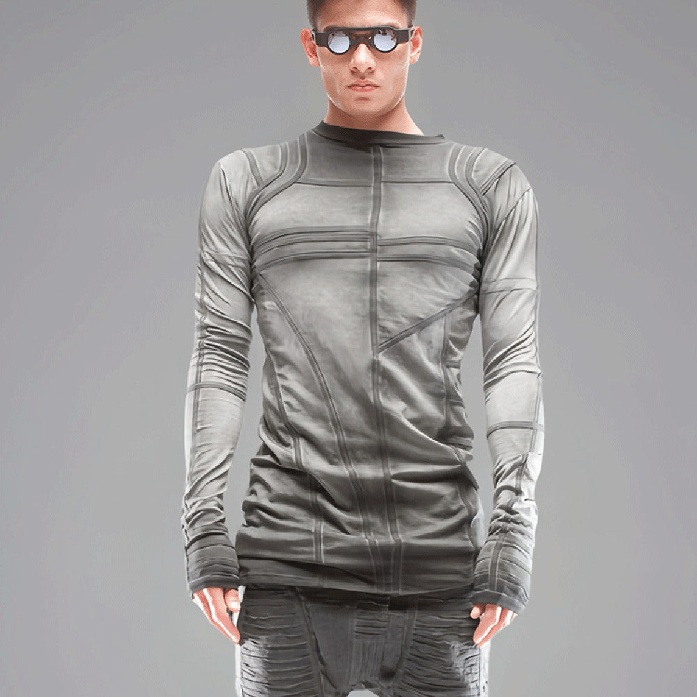 Waste Soil Geometric Layering Deconstruction Asymmetric Dirty Dyed Tie-dyed Slim-fit Cotton Long-sleeved T-shirt