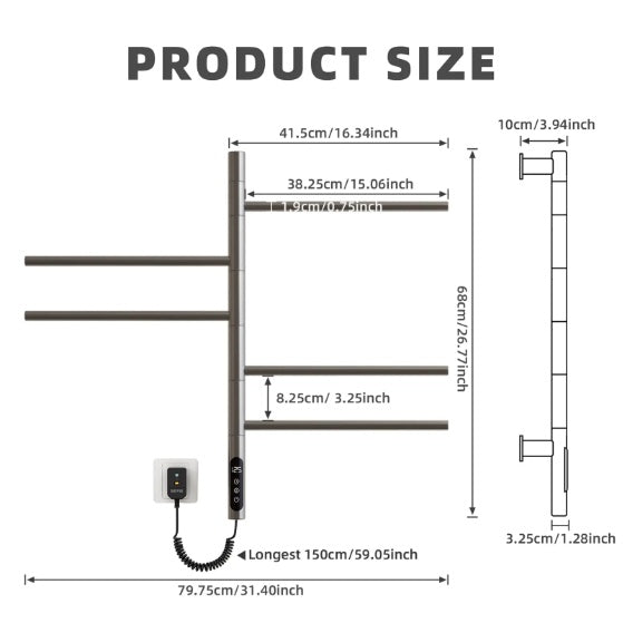 SIOYIE Electric Towel Warmer  Rotating Heated Towel Rack With 1 9H Timer  85W Wall Mounted 5 Bars Electric Towel Rail Concealed Installation Towel Warmer For Bathroom Black