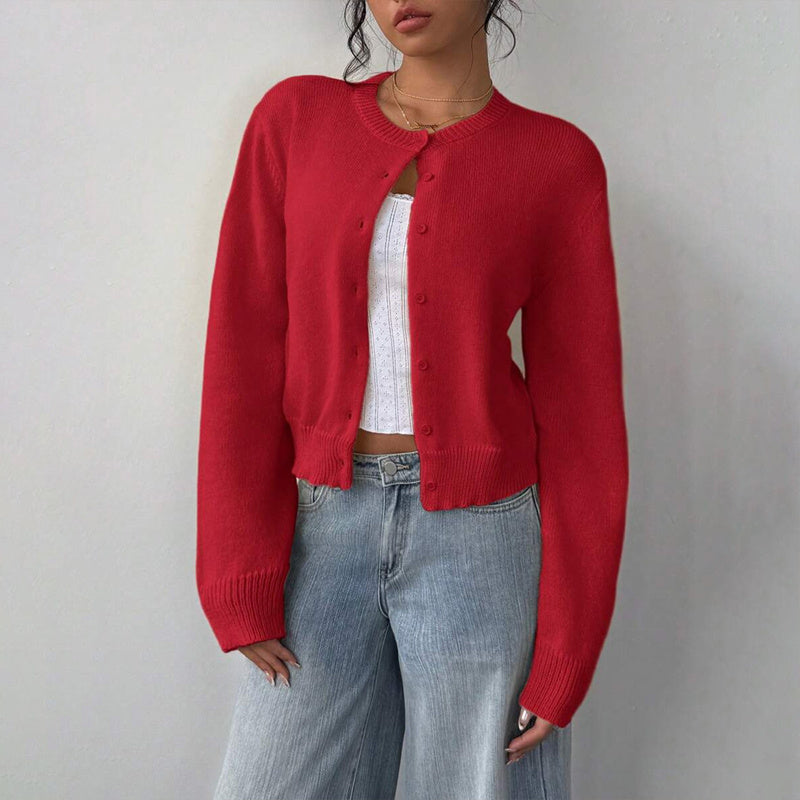 Women's Solid Color Button-Up Cardigan - Ribbed Detail Long Sleeve Knit Open Front Sweater Lightweight Spring&Fall Top