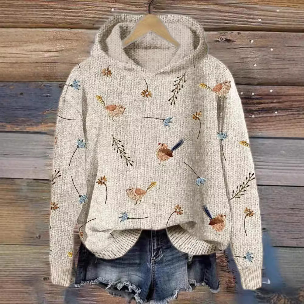Thick Needle Fabric Women's Hooded Sweater Simple Style