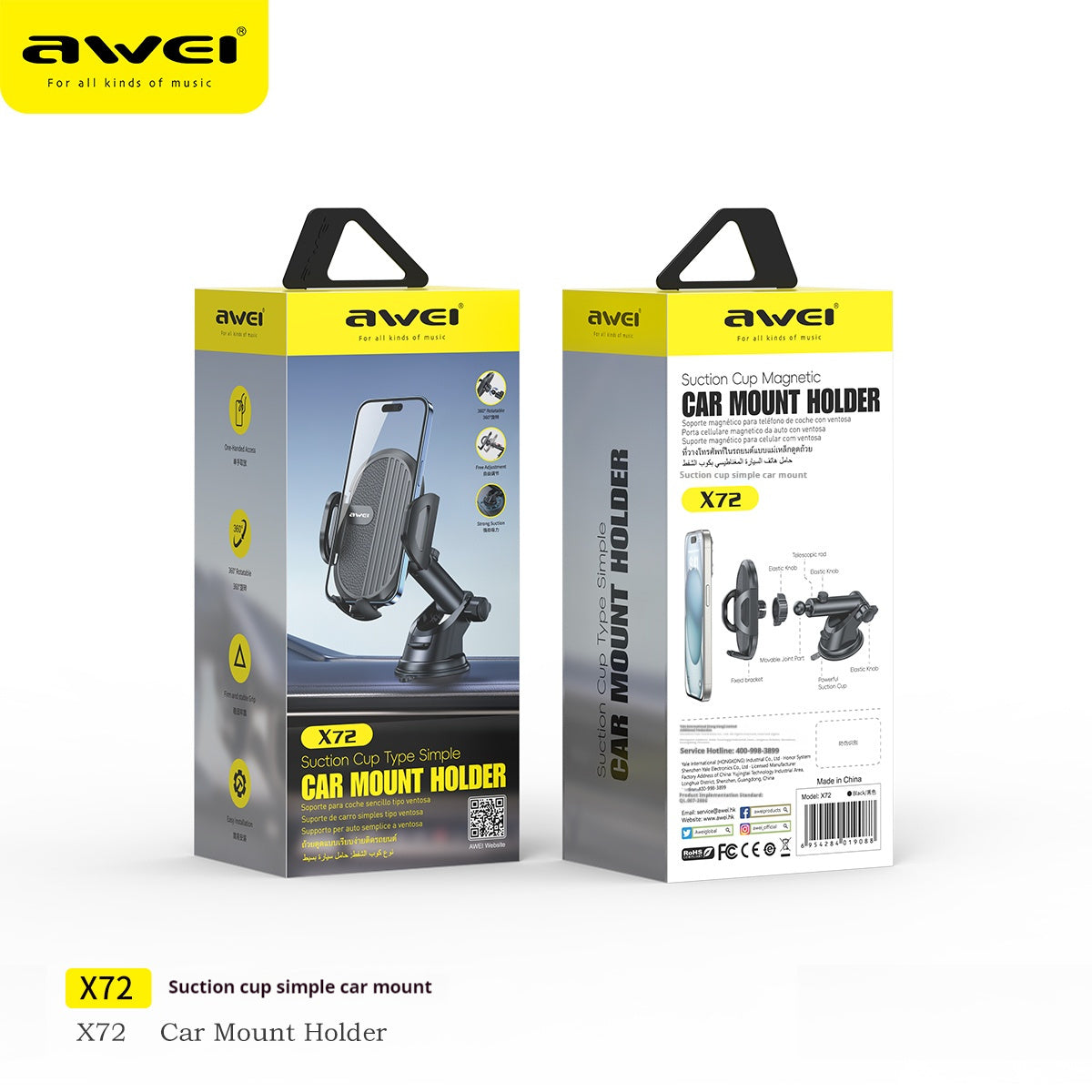 AWEI Suction Cup Type Simple Car Mobile Phone Holder