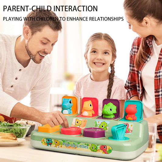 Dinosaur Hide And Seek Mechanism Box, Puzzle Toy Pop Up Switch Button Pop Up Music