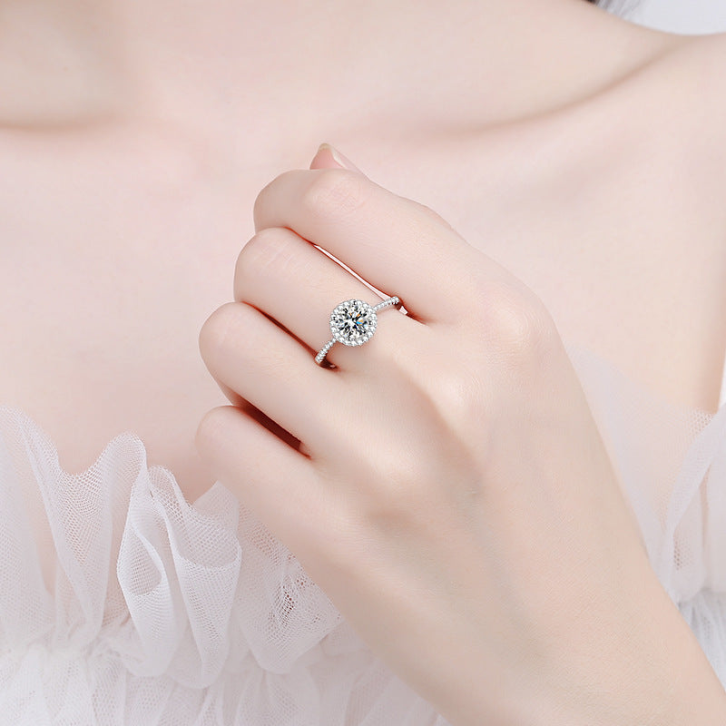 925 Silver Edge Micro-inlaid Ring Moissanite Ring