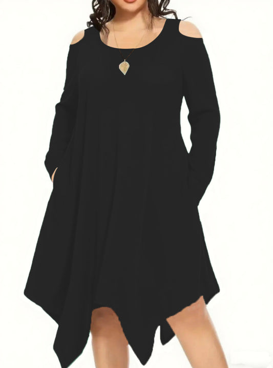 Slim And Slim Fashion Irregular Design Long-sleeved Plus-size Dress