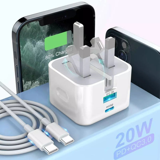 For Phone 16 15 14 Pro Max 16 Plus Fast 20W USB-C PD Plug Charger Adapter Cable
