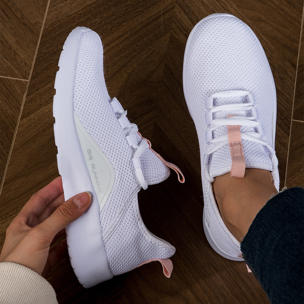 Spring New Women's Flying Woven Breathable Sports Fitness Light Casual Shoes