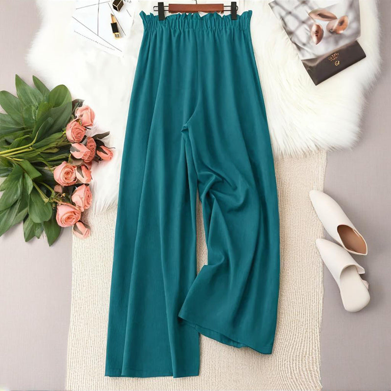 Plus Size Women's Solid Color Wide Leg Pants With Elastic Drawstring Waist - Flowy Casual For Spring&Summer