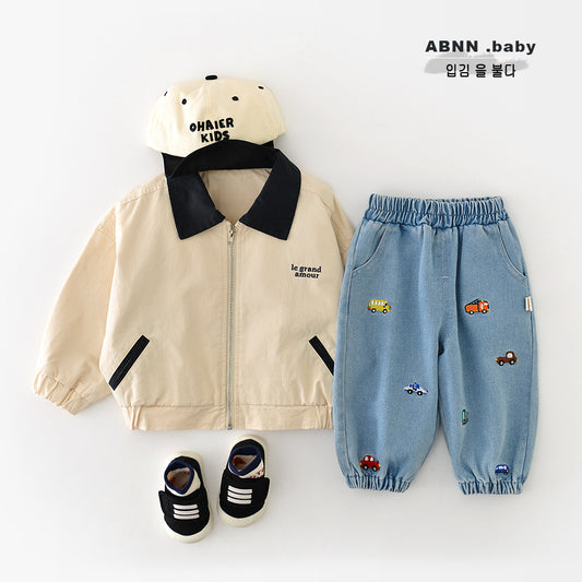 Children's Collar Zipper Cardigan Boys' Large Collar Long Sleeved Jacket