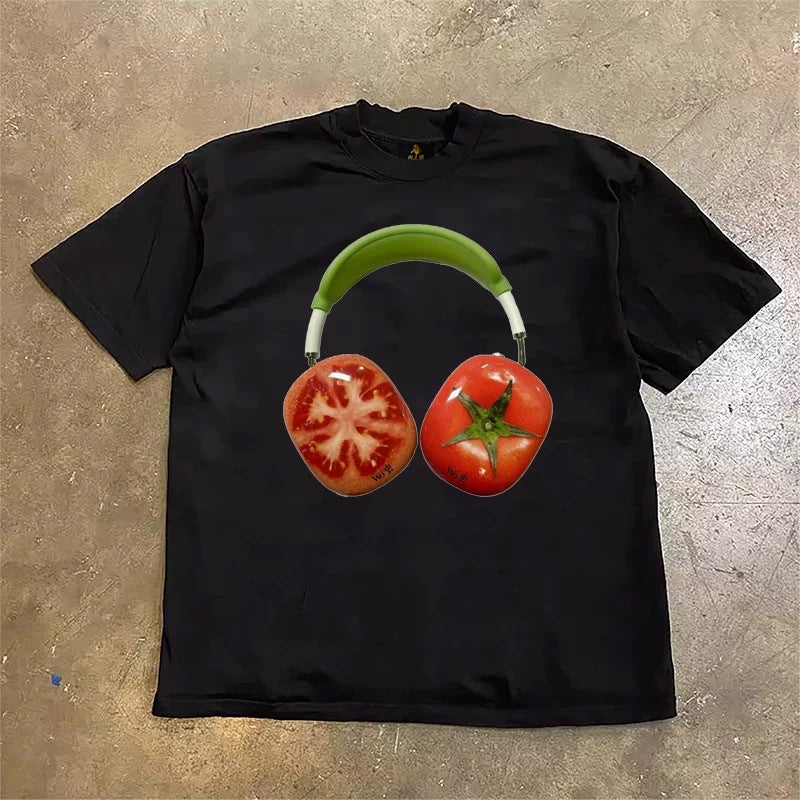 Tomato Headset Printed Casual All-match Shoulder Cotton Short Sleeve
